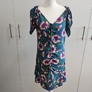 Urban Outfitters Navy Floral Midi Dress with Pink & Purple Blooms